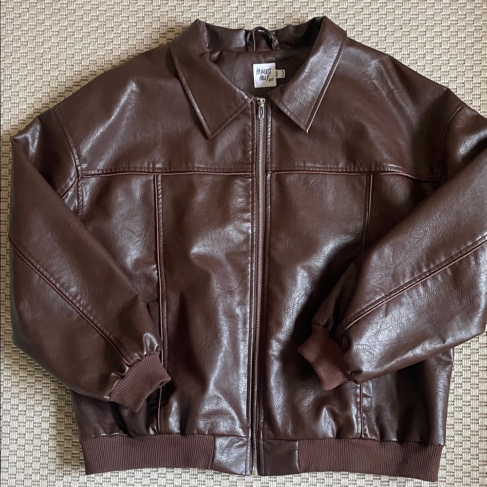 Princess Polly Dark Brown Faux Leather Bomber Jacket